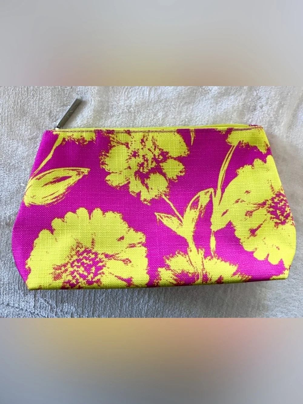Clinique Floral Canvas Cosmetic Pouch - Magenta & Lime
